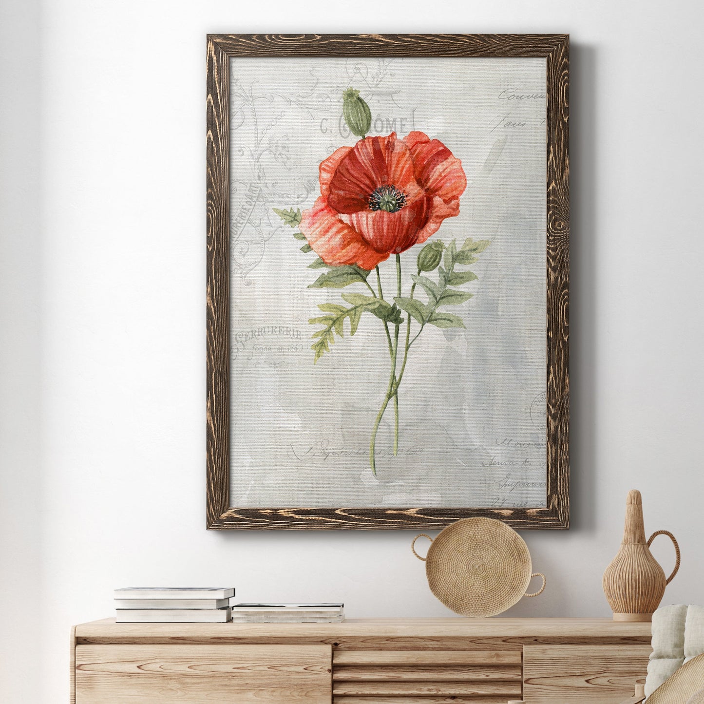 Linen Poppy - Barnwood Framed Canvas Print