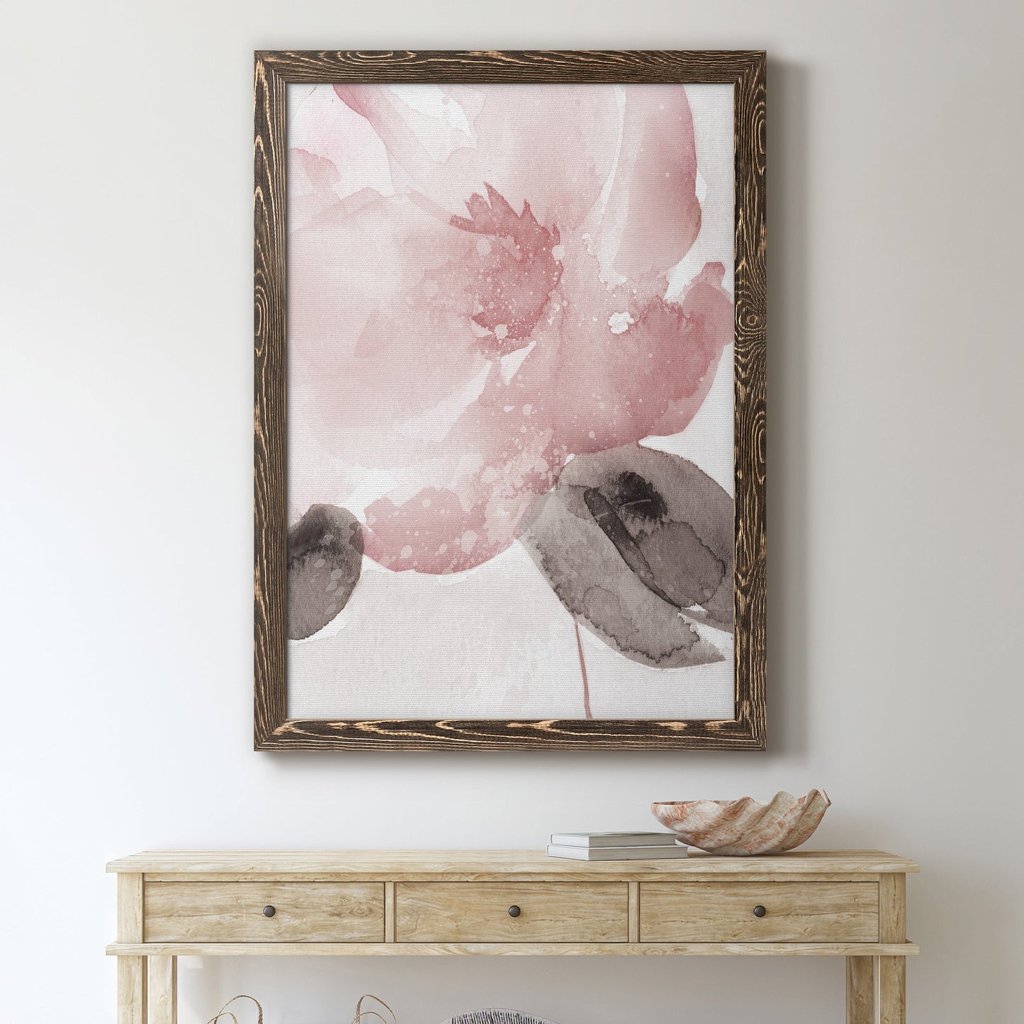 Blush Bloom I - Barnwood Framed Canvas Print