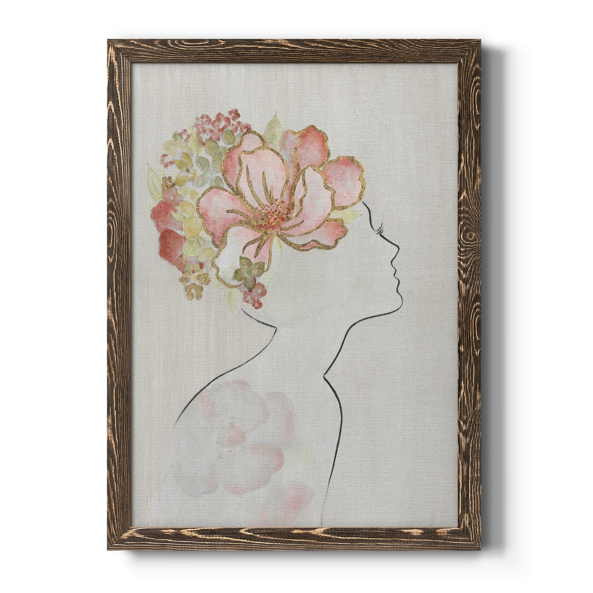 Fashion Floral Silhouette I - Barnwood Framed Canvas Print