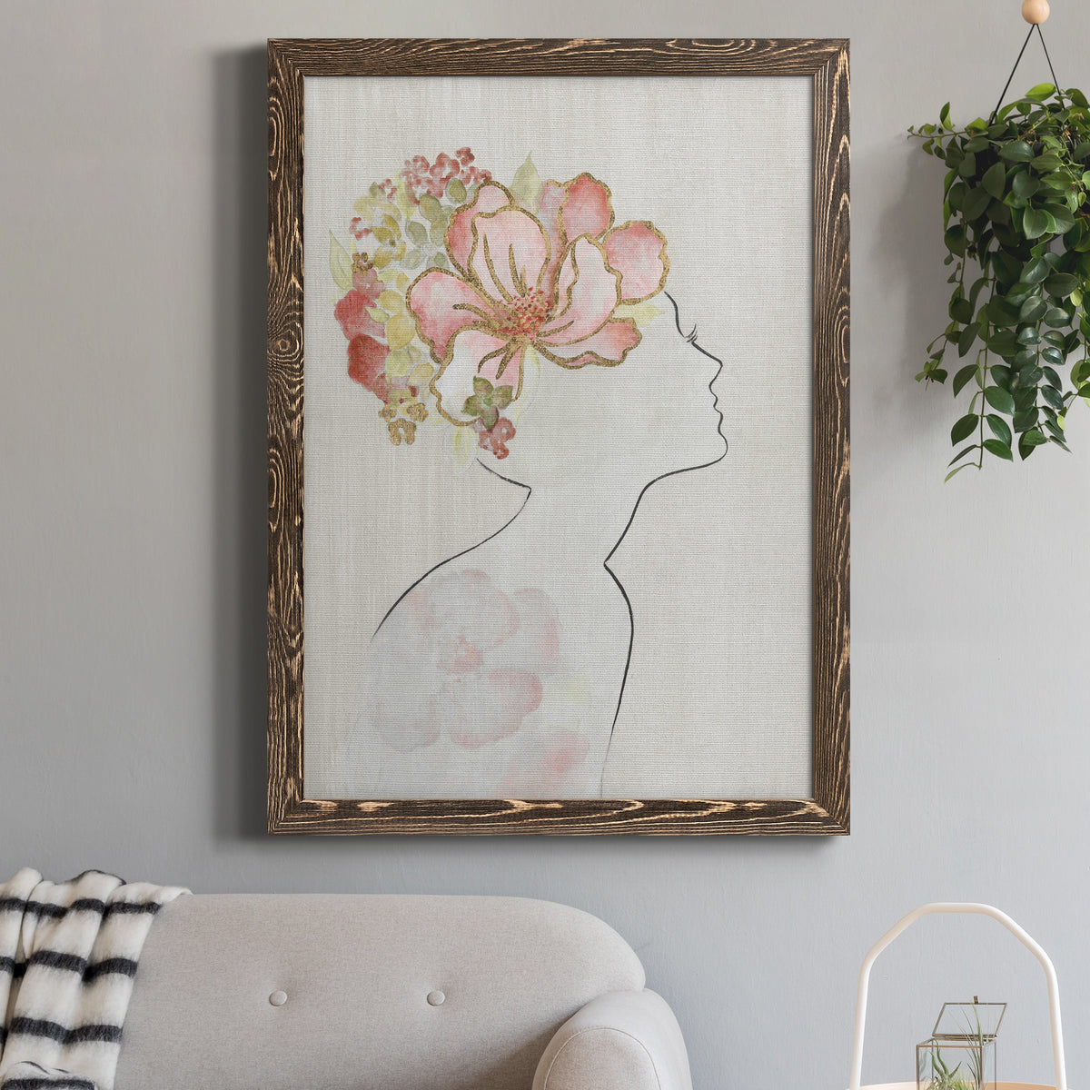Fashion Floral Silhouette I - Barnwood Framed Canvas Print