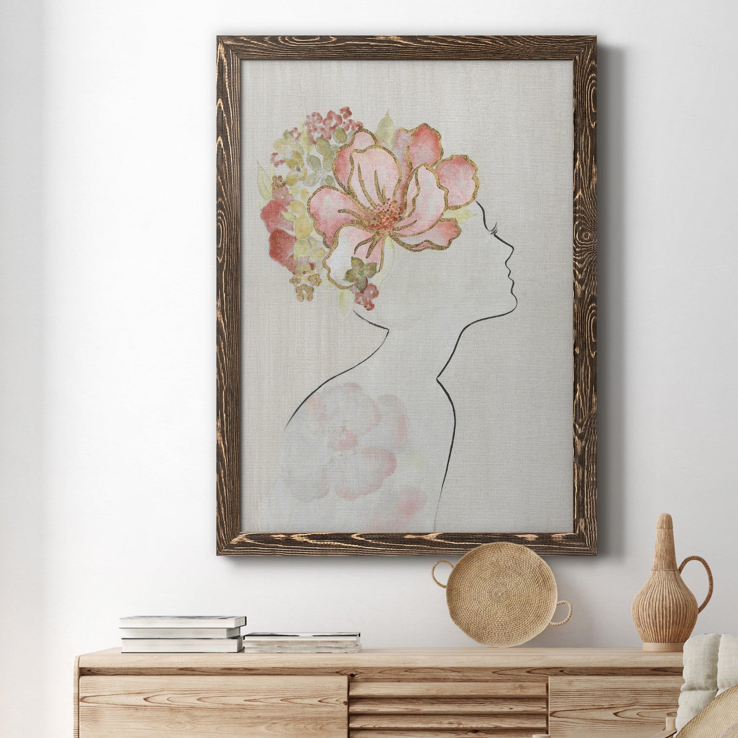 Fashion Floral Silhouette I - Barnwood Framed Canvas Print