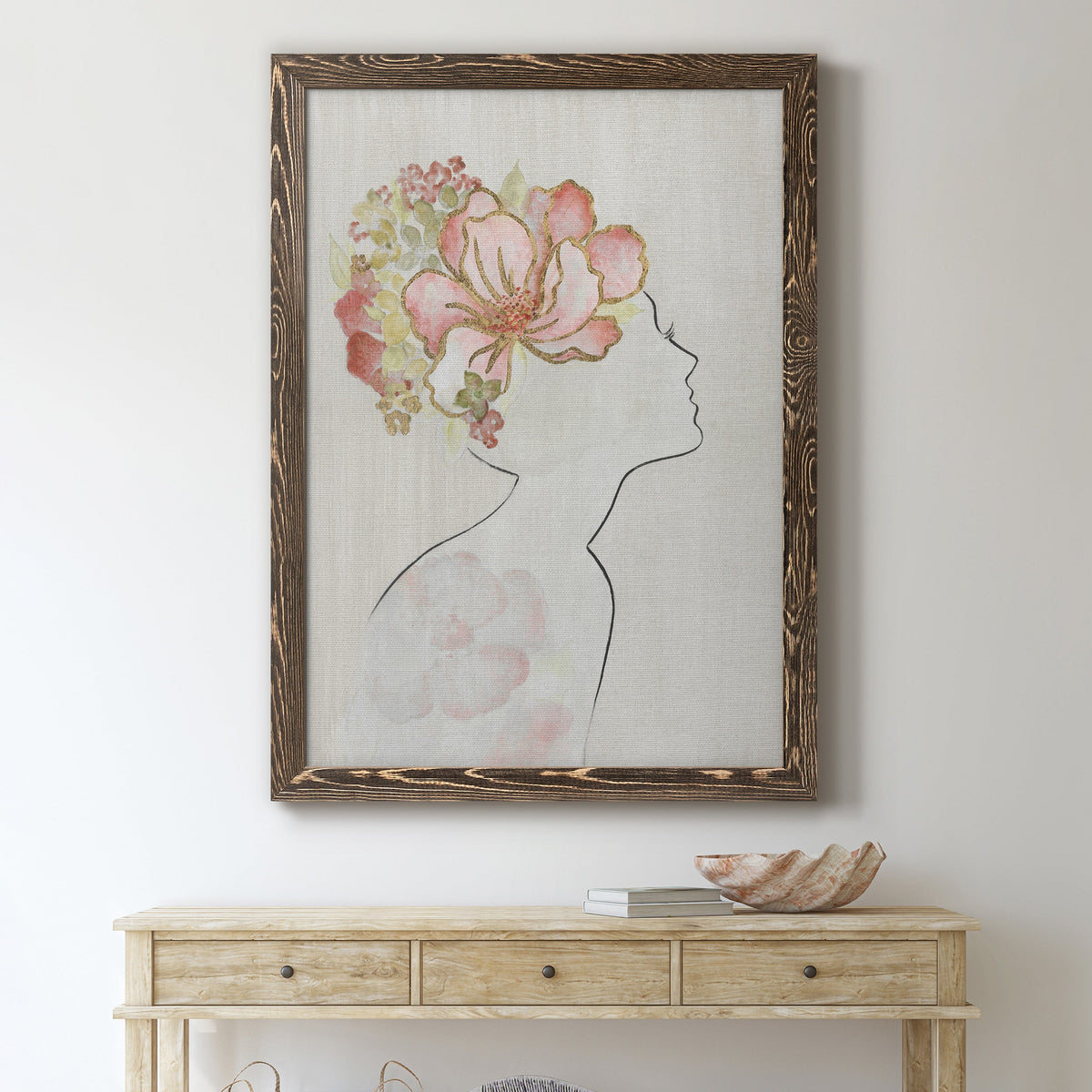 Fashion Floral Silhouette I - Barnwood Framed Canvas Print