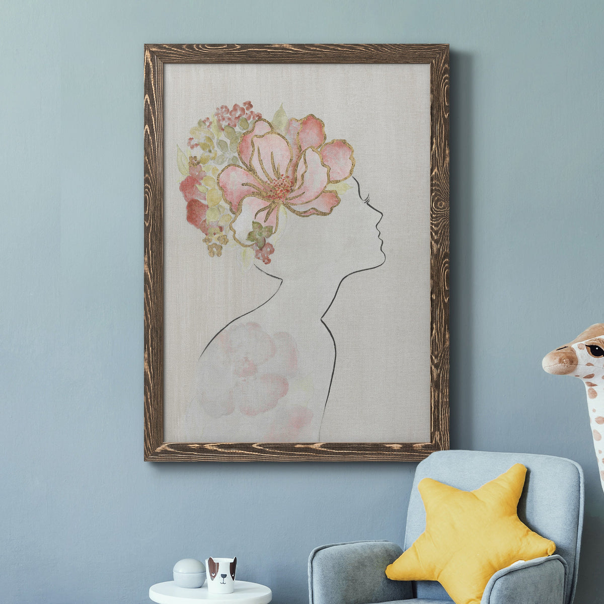 Fashion Floral Silhouette I - Barnwood Framed Canvas Print