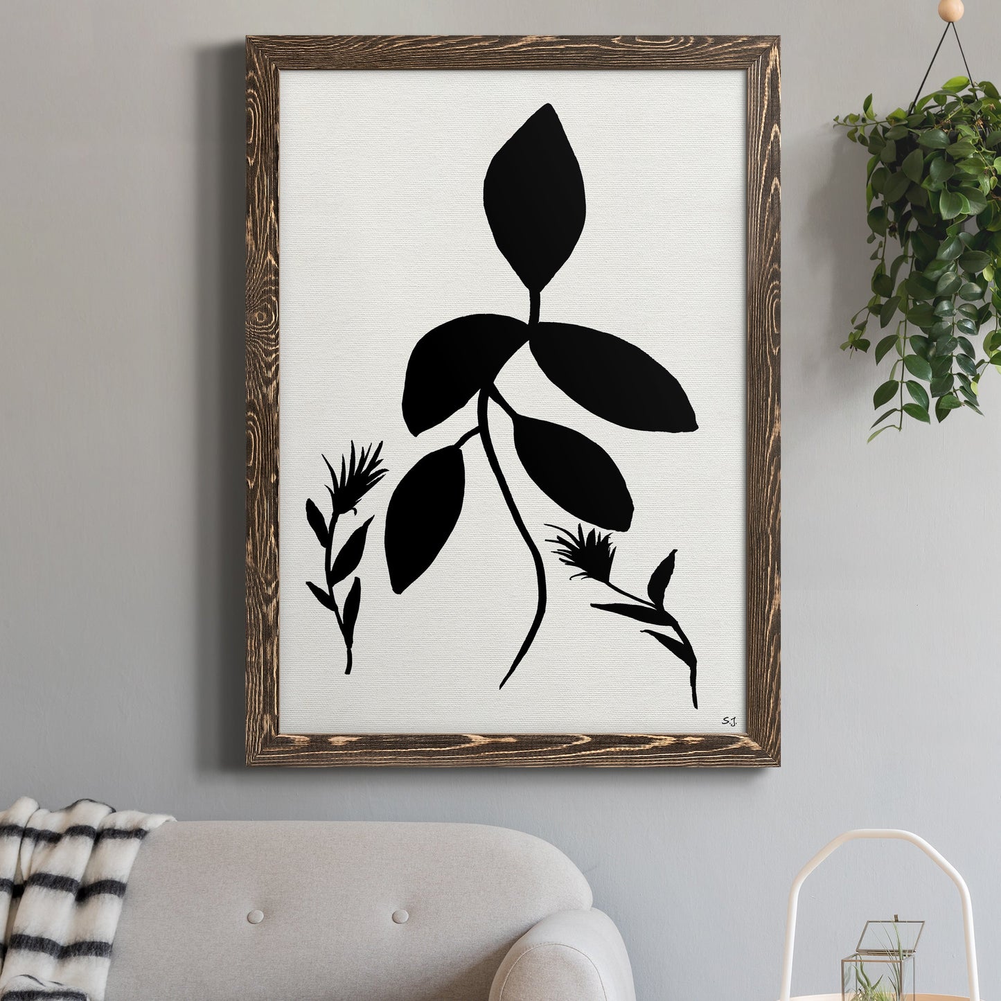 Silhouette Garden I - Barnwood Framed Canvas Print
