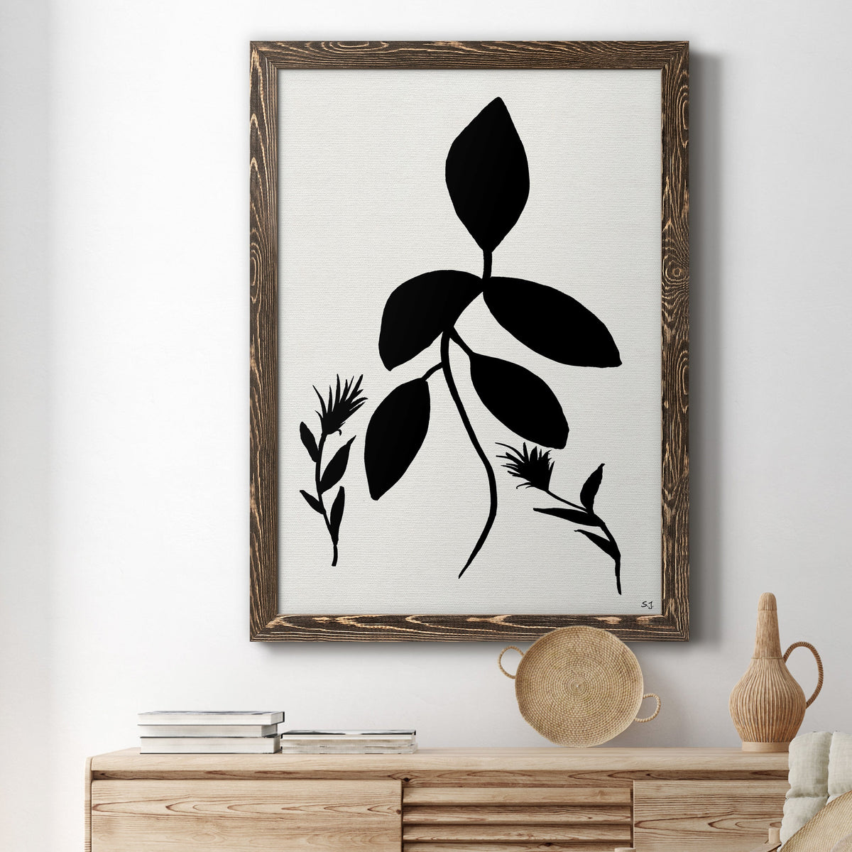 Silhouette Garden I - Barnwood Framed Canvas Print