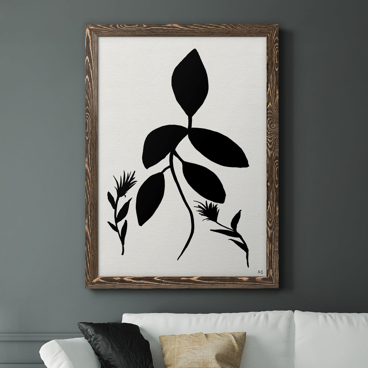 Silhouette Garden I - Barnwood Framed Canvas Print