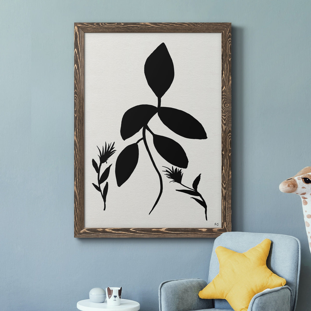 Silhouette Garden I - Barnwood Framed Canvas Print