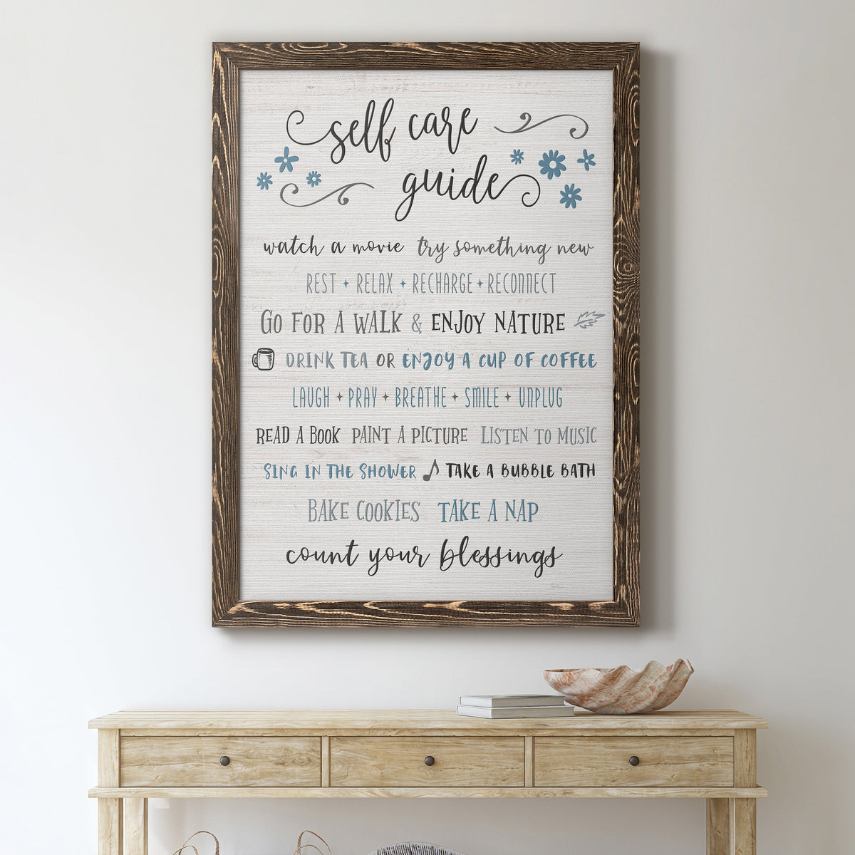 Guide to Self Care - Barnwood Framed Canvas Print