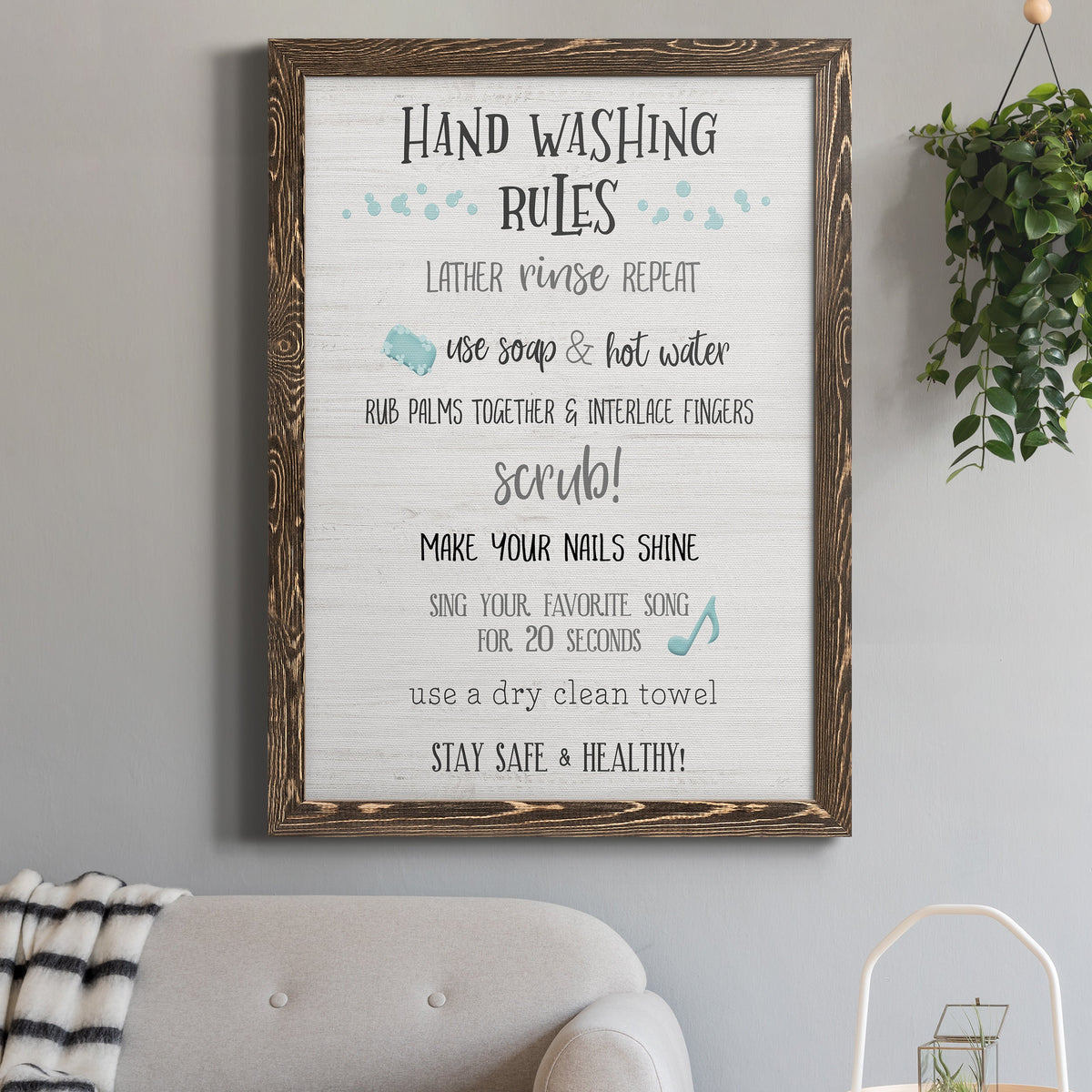 Stay Safe Rules - Barnwood Framed Canvas Print