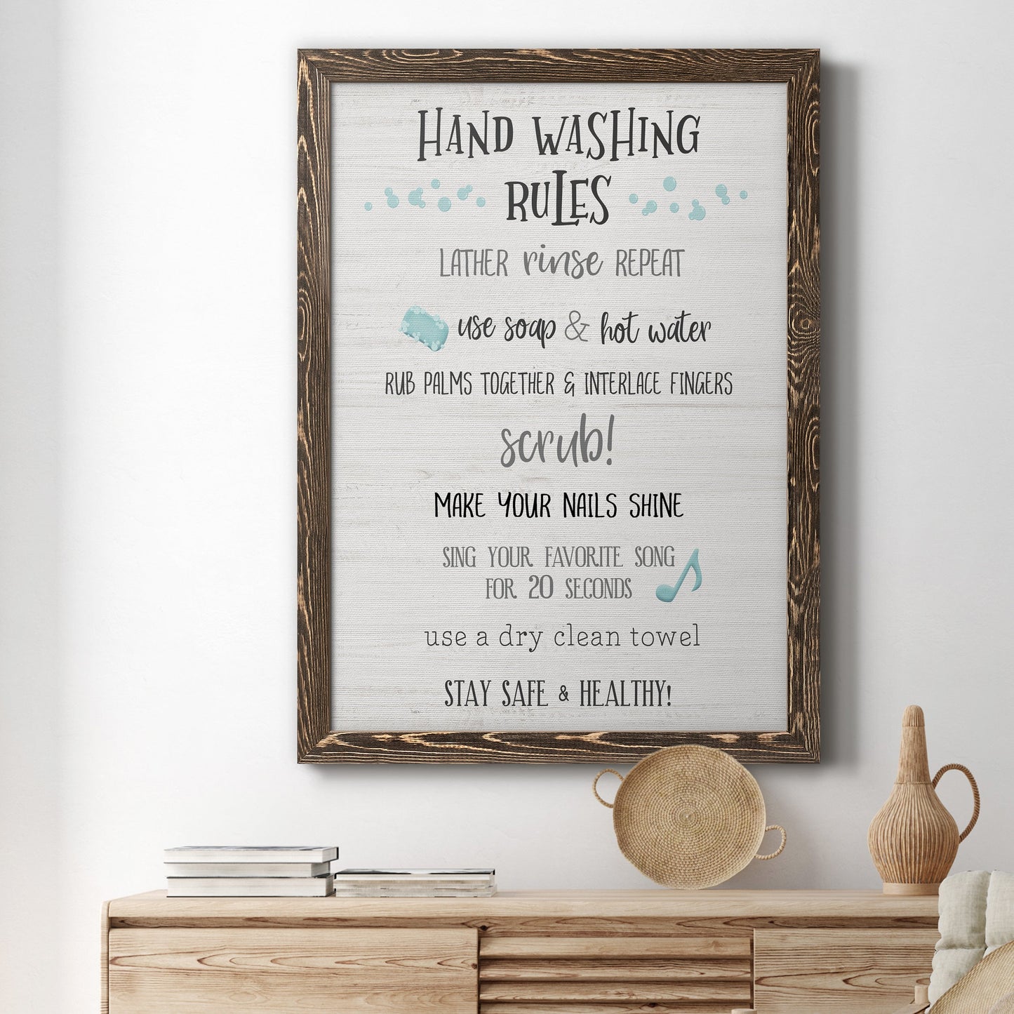 Stay Safe Rules - Barnwood Framed Canvas Print