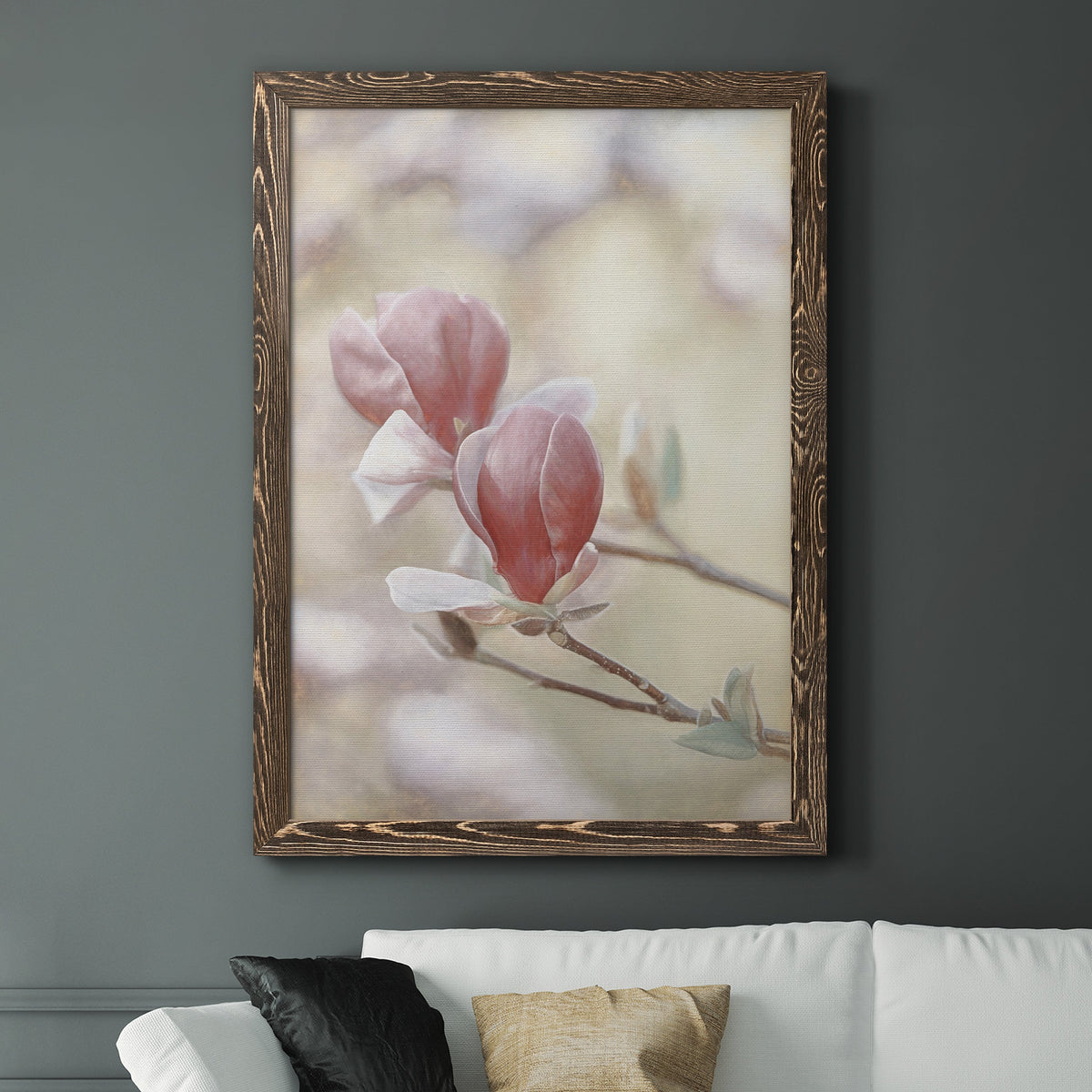 Blooming Hearts - Barnwood Framed Canvas Print