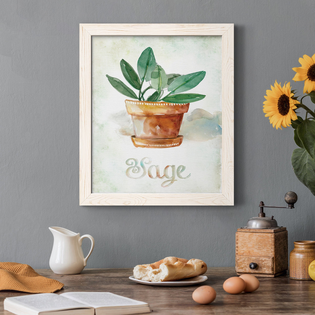 Potted Sage - Barnwood Framed Canvas Print