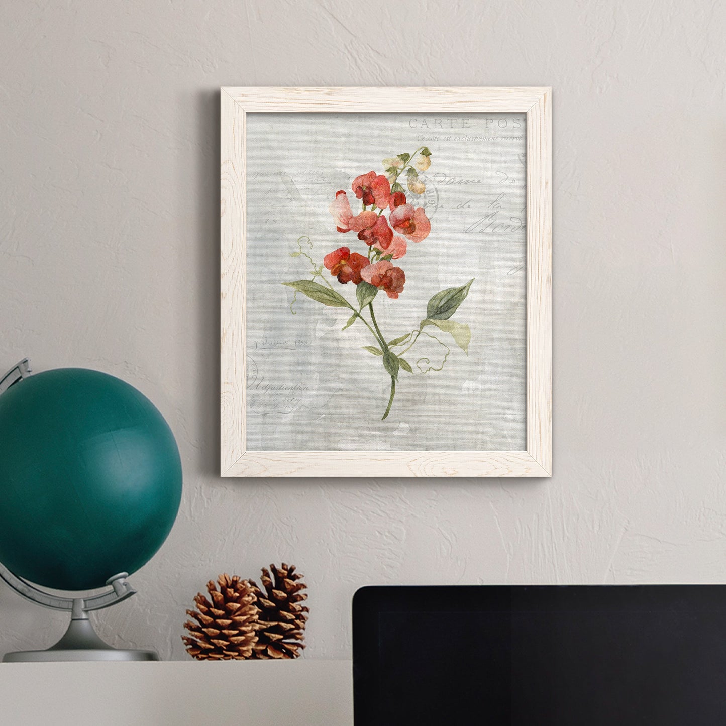 Linen Sweet Pea - Barnwood Framed Canvas Print