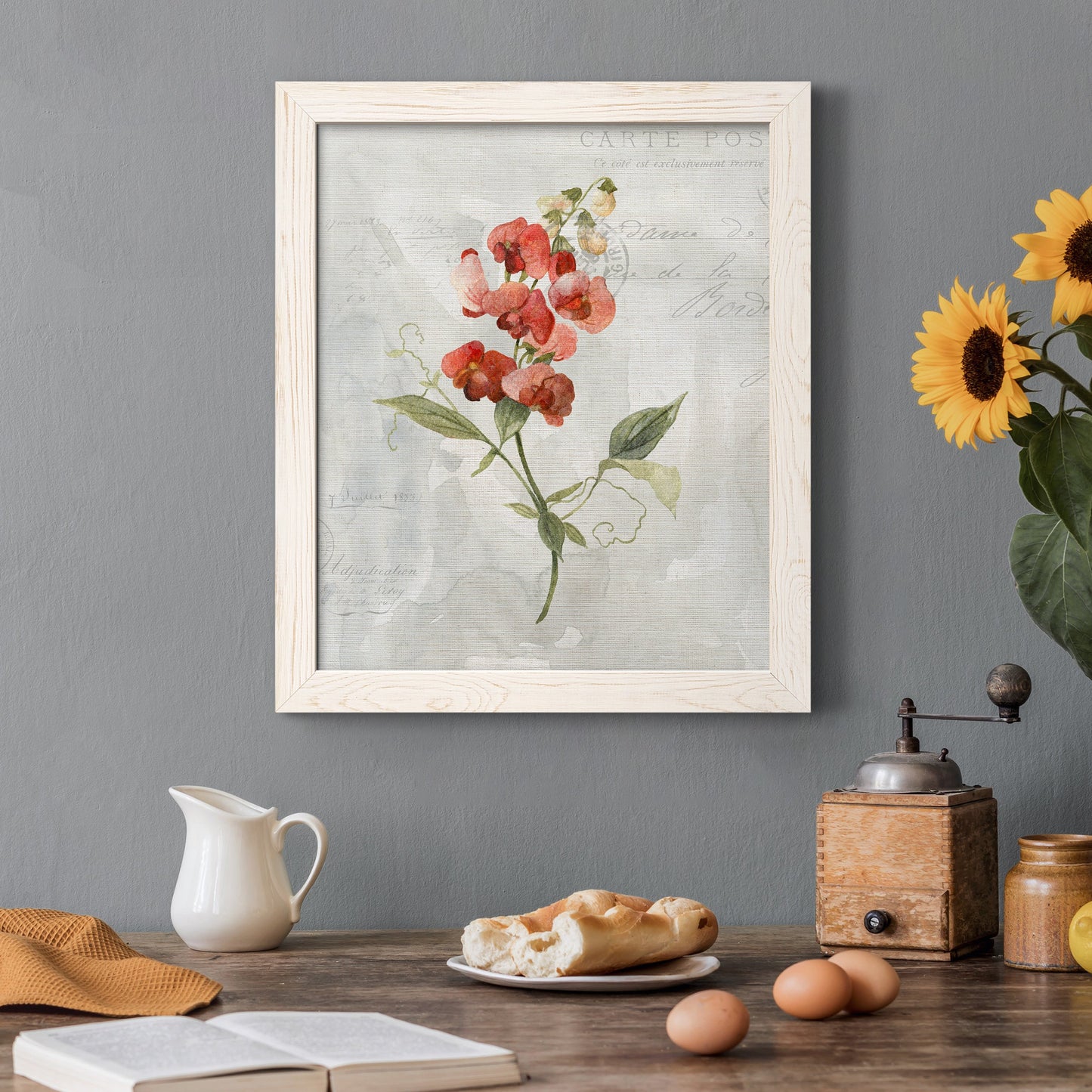 Linen Sweet Pea - Barnwood Framed Canvas Print