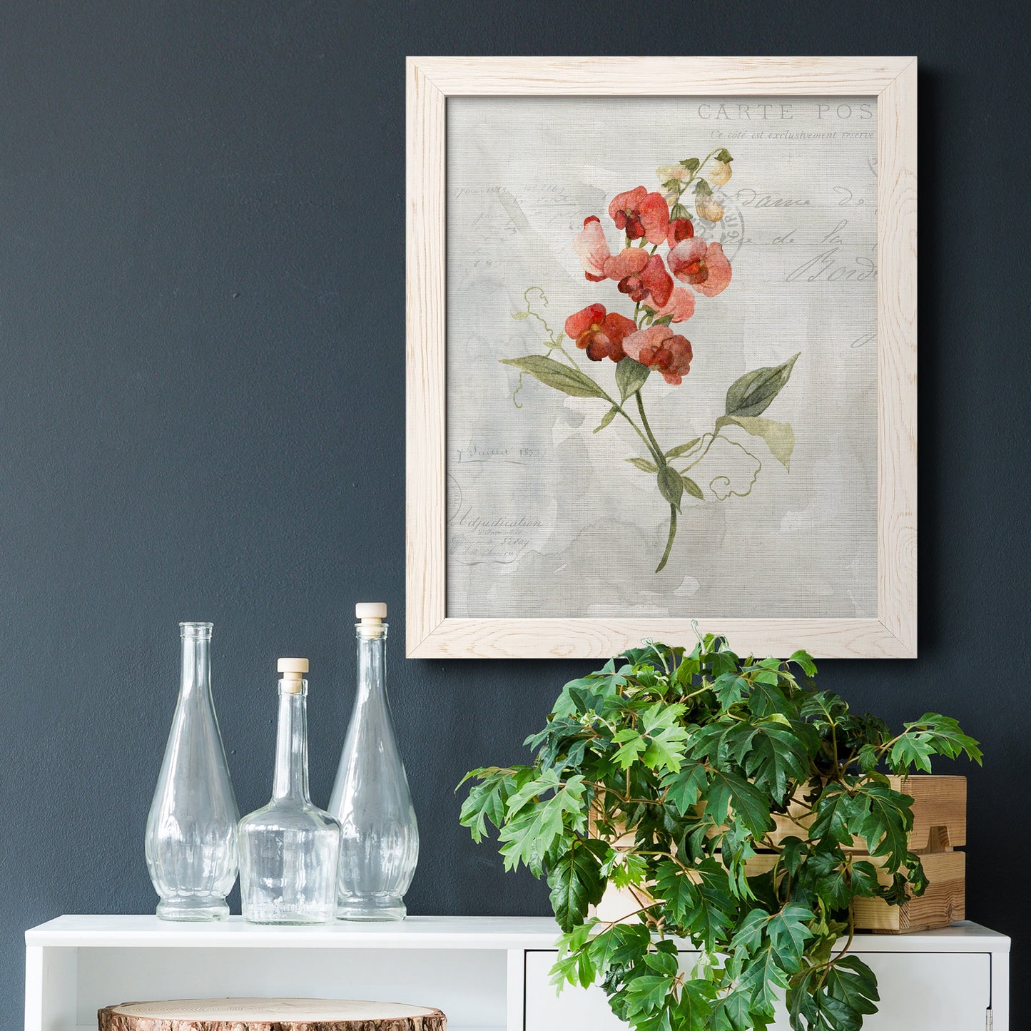 Linen Sweet Pea - Barnwood Framed Canvas Print