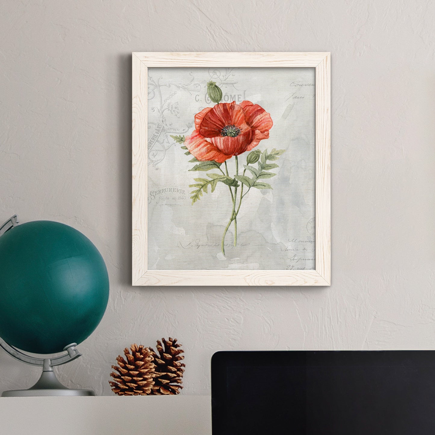 Linen Poppy - Barnwood Framed Canvas Print