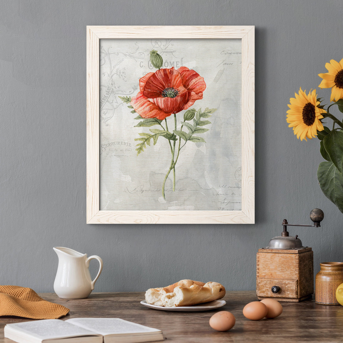 Linen Poppy - Barnwood Framed Canvas Print
