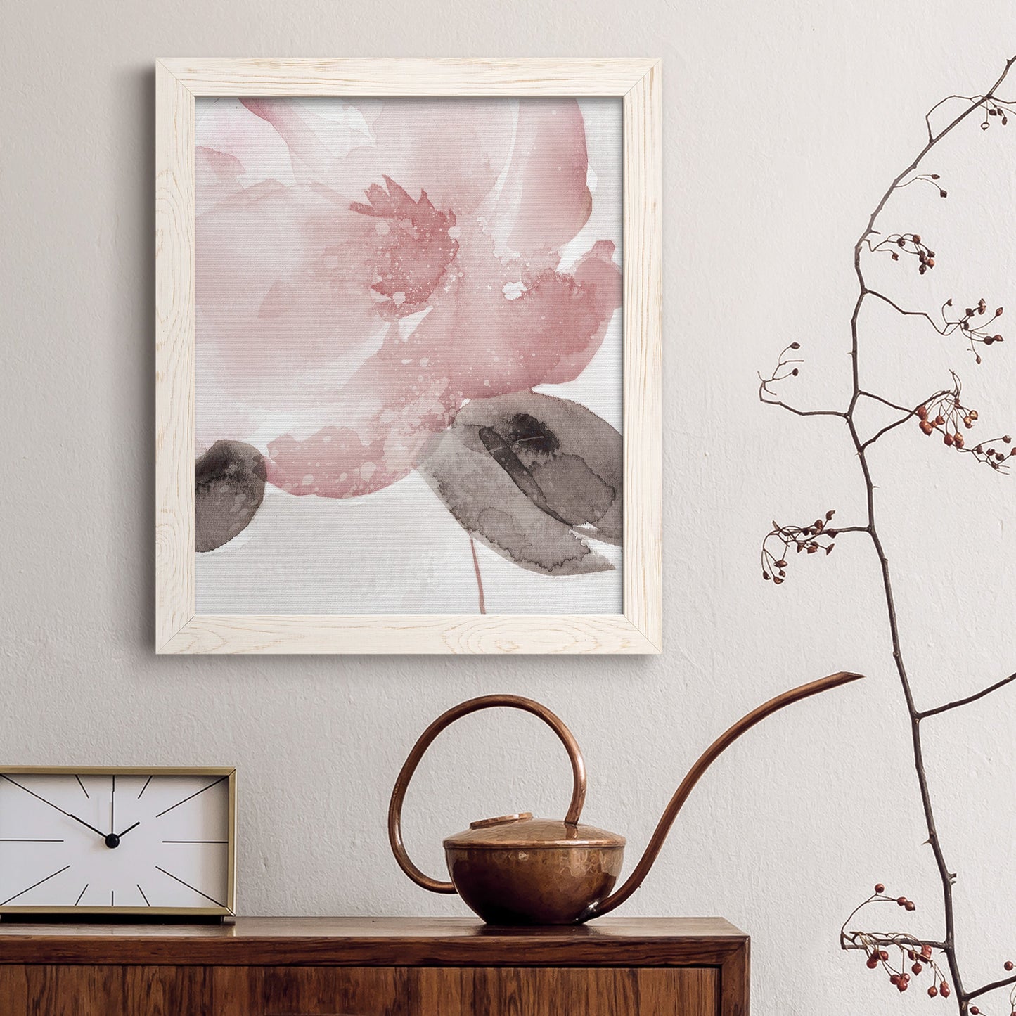 Blush Bloom I - Barnwood Framed Canvas Print