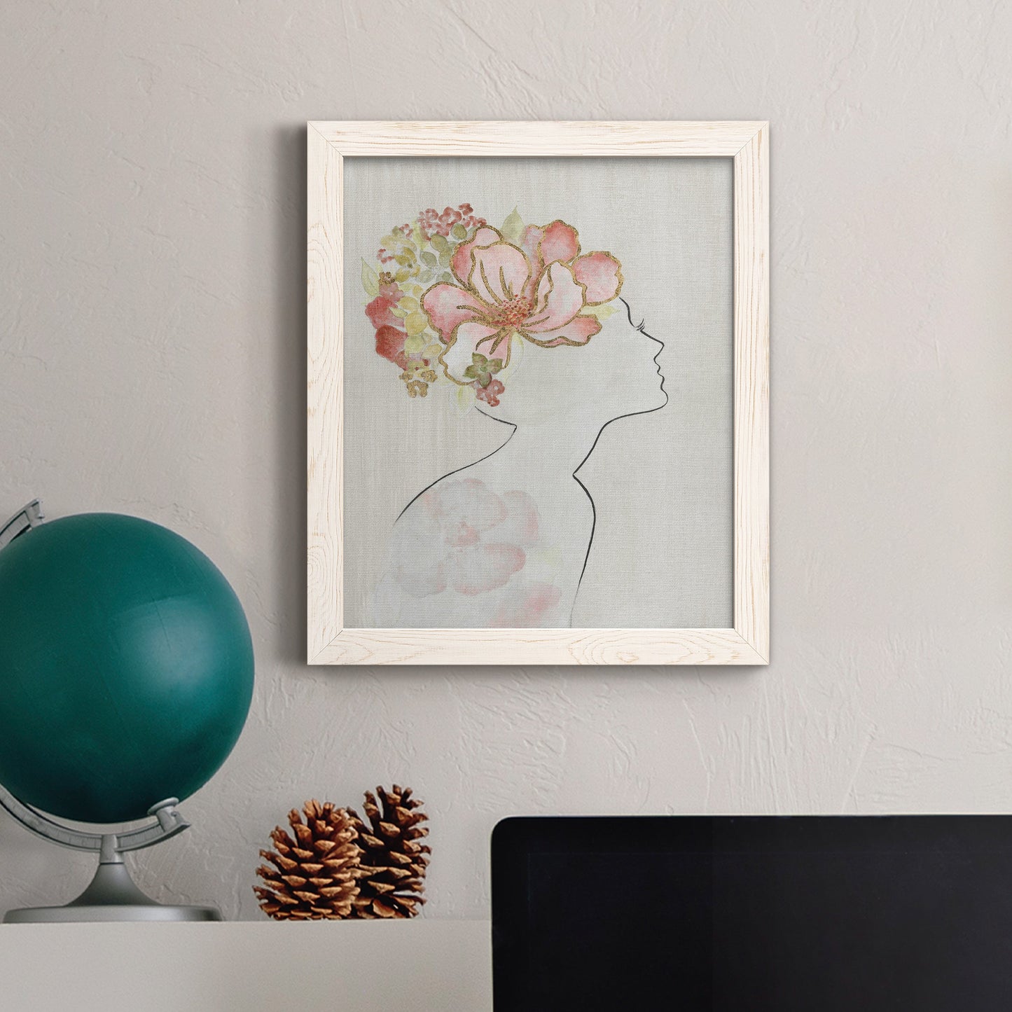 Fashion Floral Silhouette I - Barnwood Framed Canvas Print