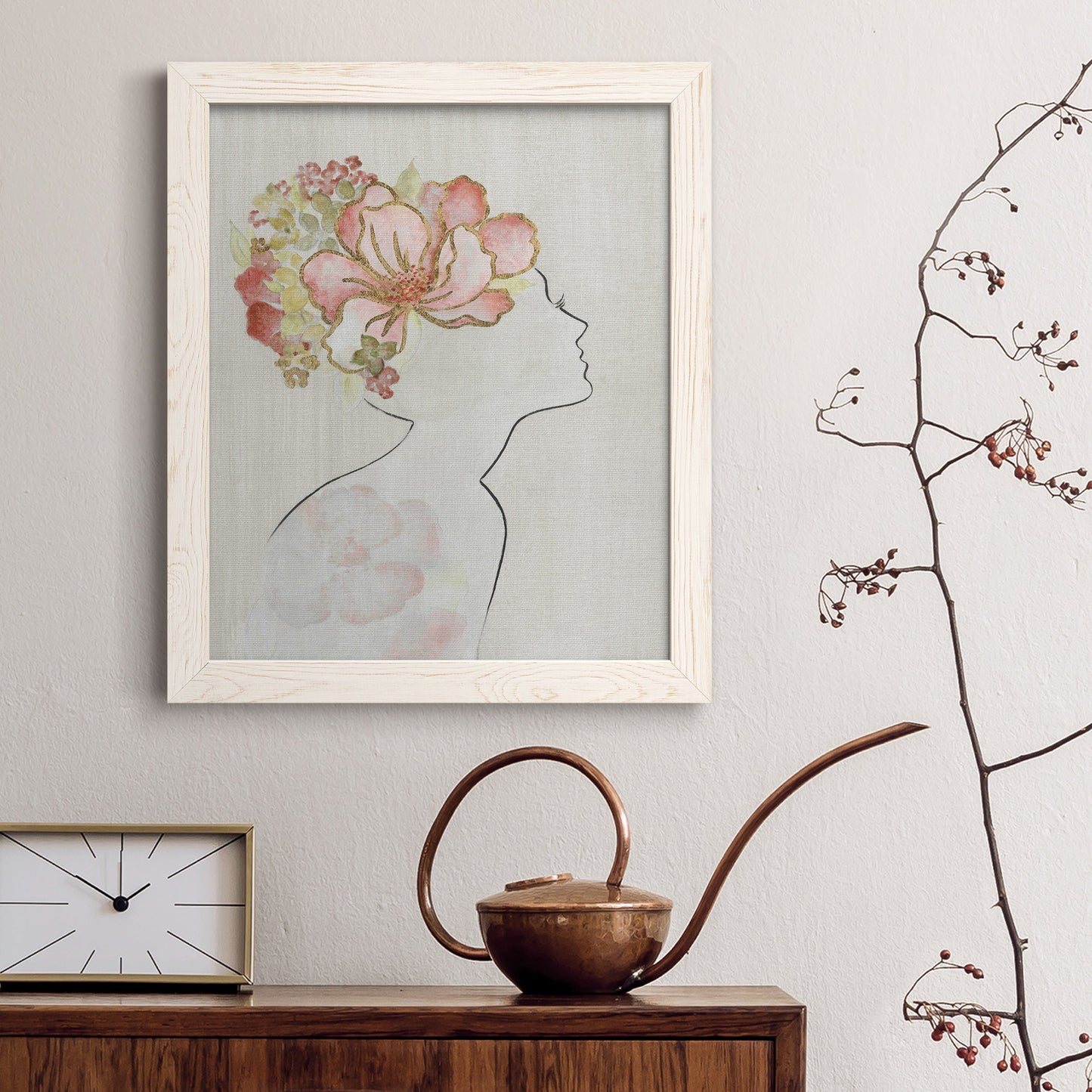 Fashion Floral Silhouette I - Barnwood Framed Canvas Print