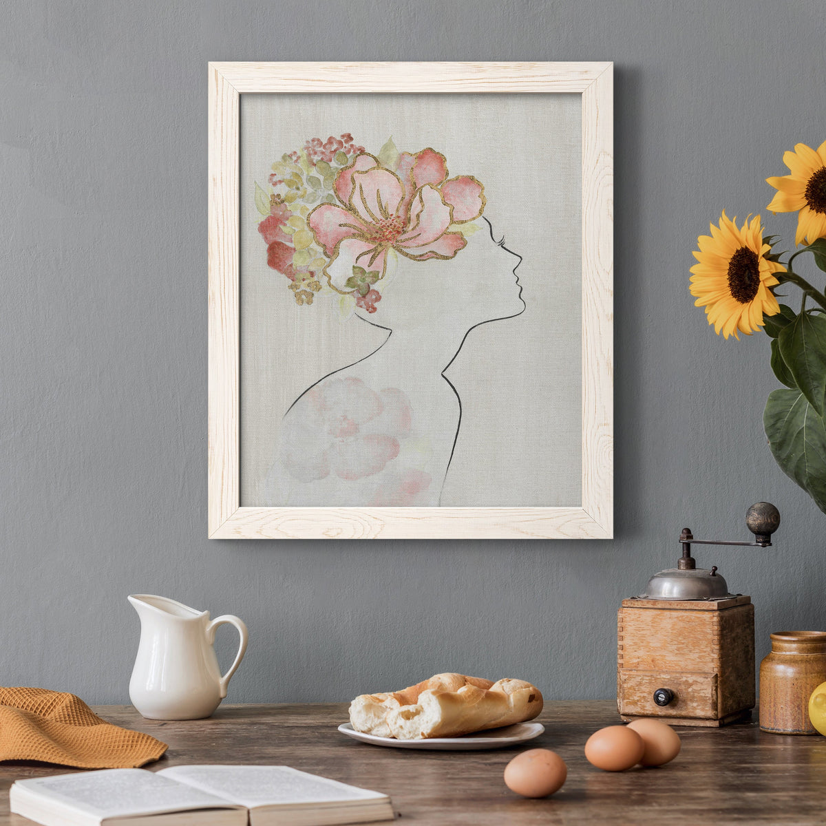 Fashion Floral Silhouette I - Barnwood Framed Canvas Print