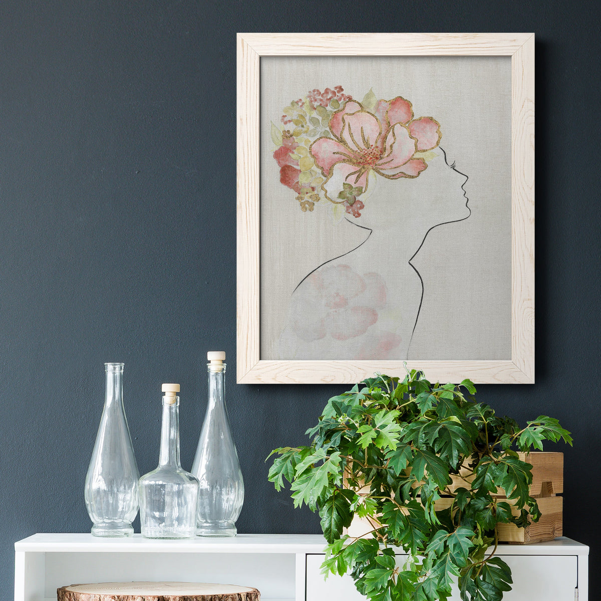 Fashion Floral Silhouette I - Barnwood Framed Canvas Print
