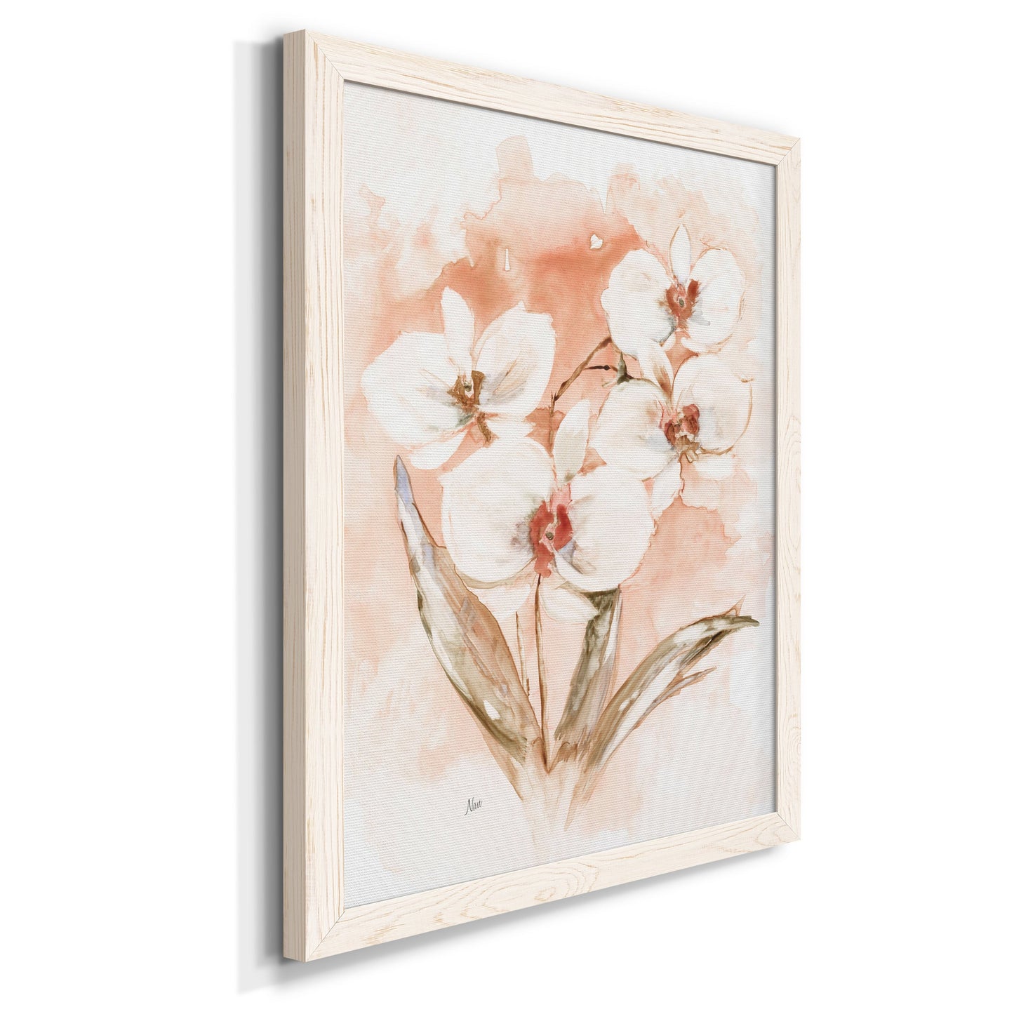 White and Coral Orchid I - Barnwood Framed Canvas Print