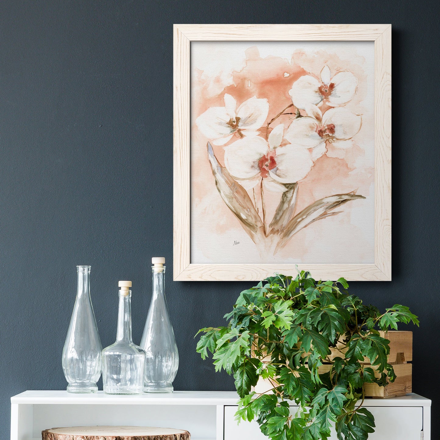 White and Coral Orchid I - Barnwood Framed Canvas Print