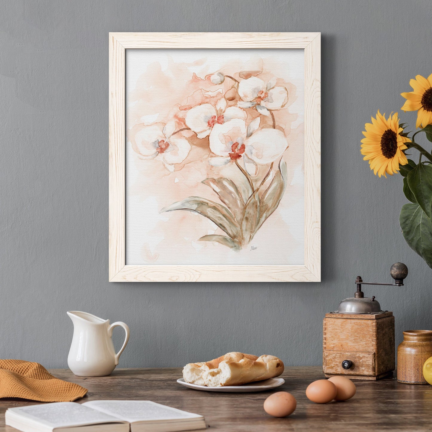 White and Coral Orchid II - Barnwood Framed Canvas Print