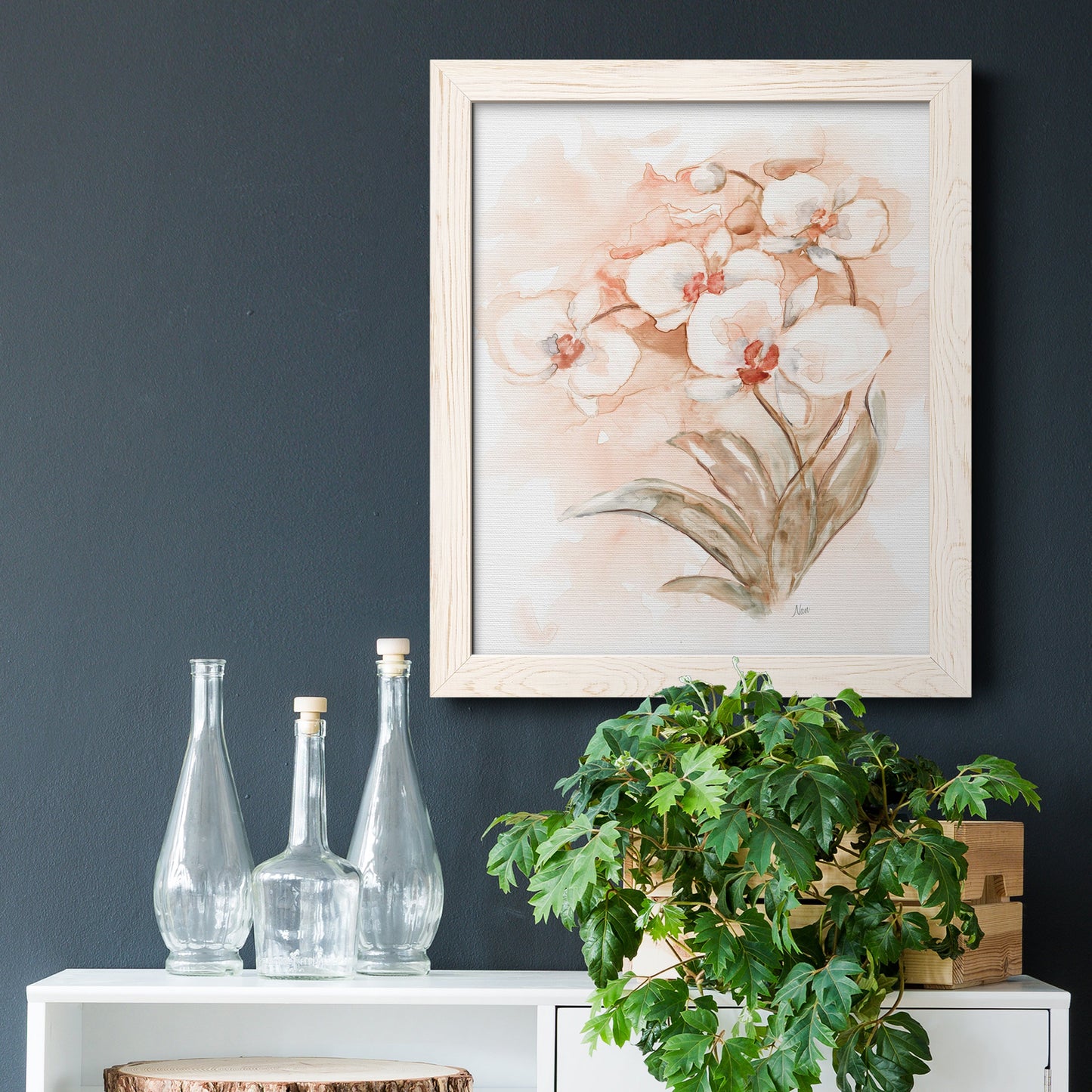 White and Coral Orchid II - Barnwood Framed Canvas Print