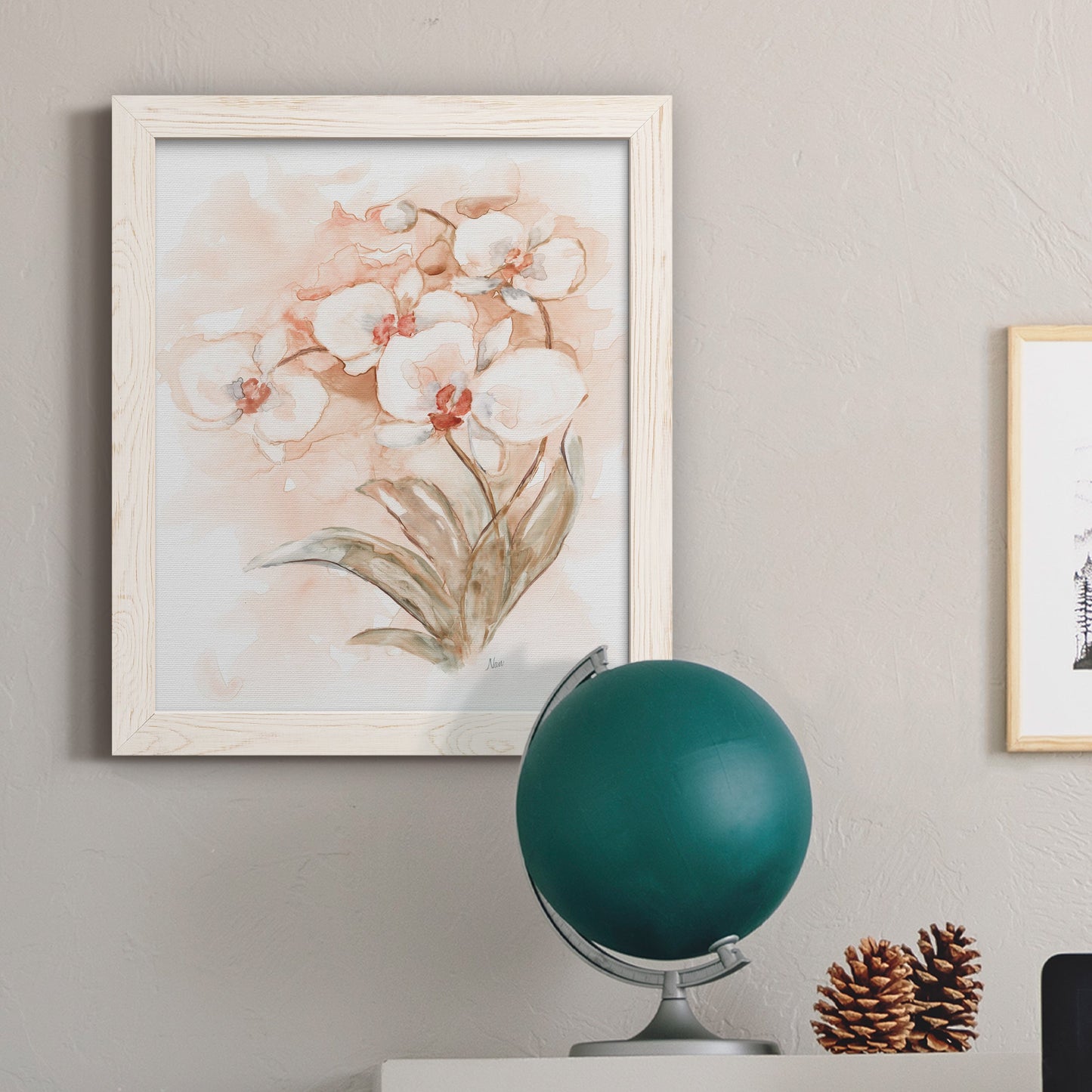 White and Coral Orchid II - Barnwood Framed Canvas Print
