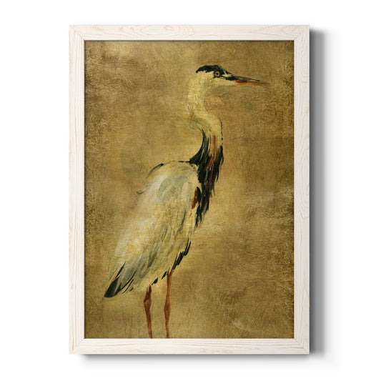 Gold Crane at Dusk I - Barnwood Framed Canvas Print