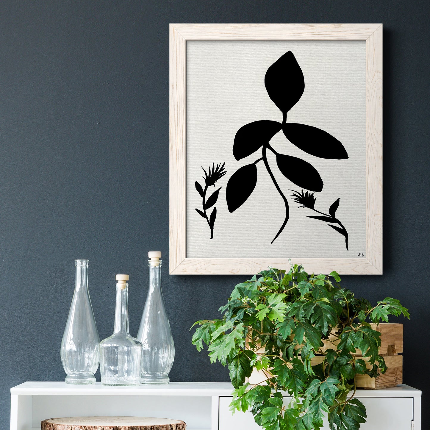 Silhouette Garden I - Barnwood Framed Canvas Print