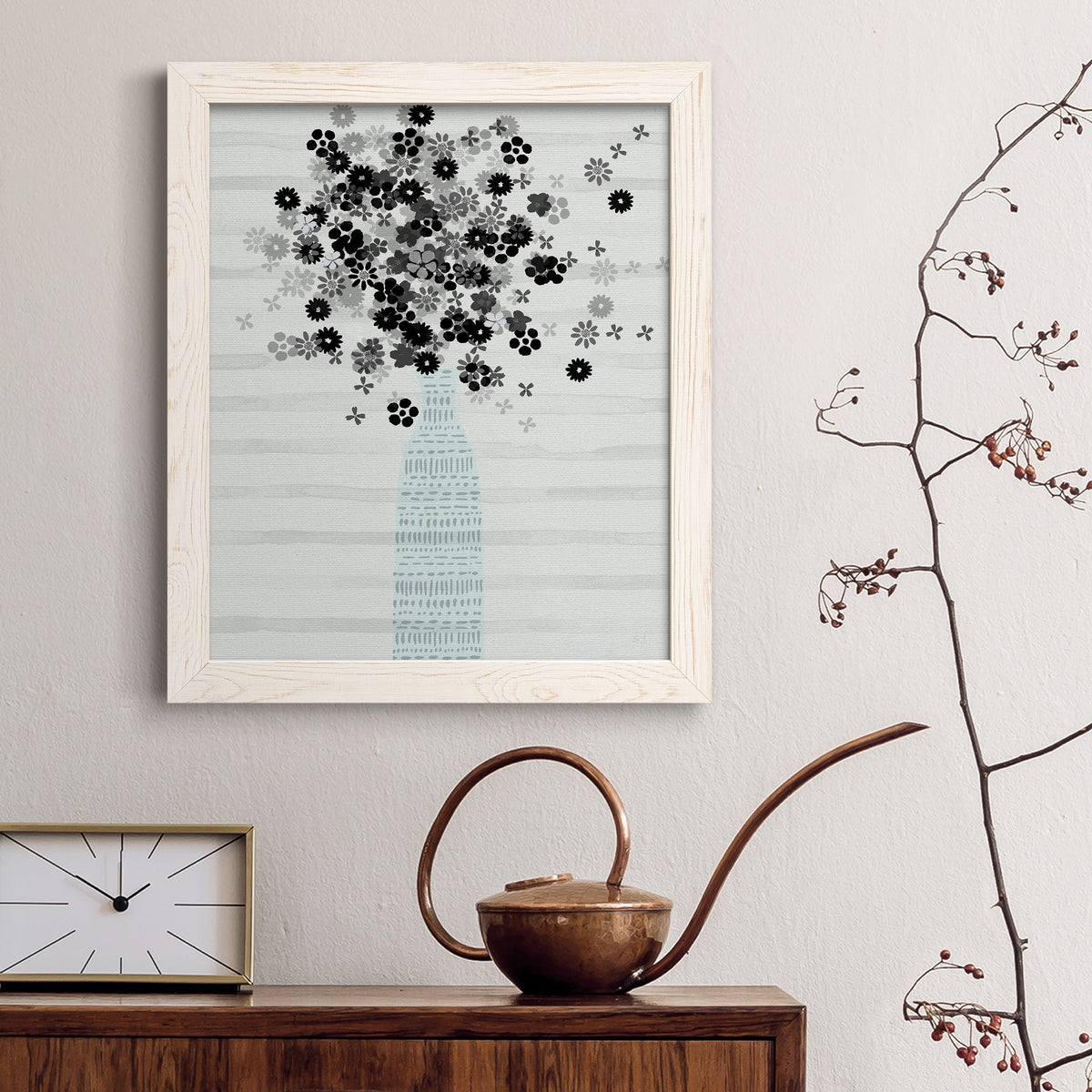Bouquet of Black & White - Barnwood Framed Canvas Print