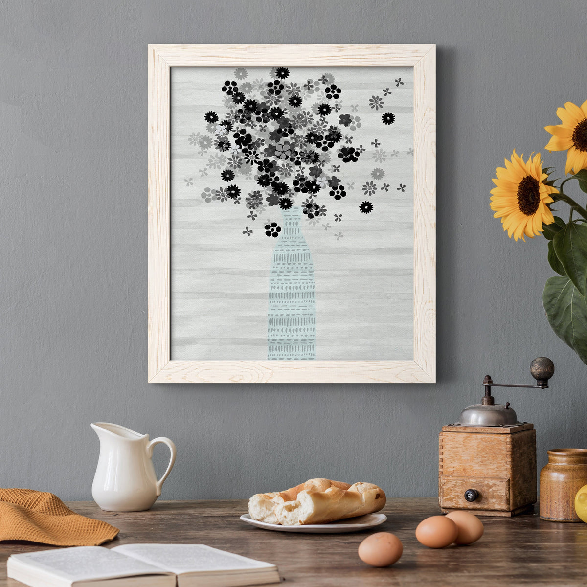 Bouquet of Black & White - Barnwood Framed Canvas Print