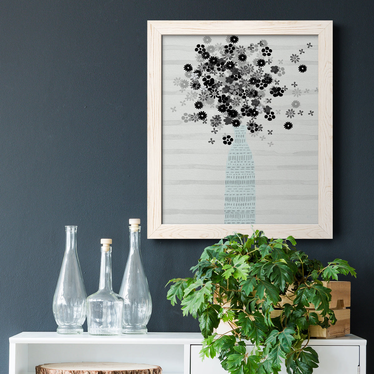 Bouquet of Black & White - Barnwood Framed Canvas Print
