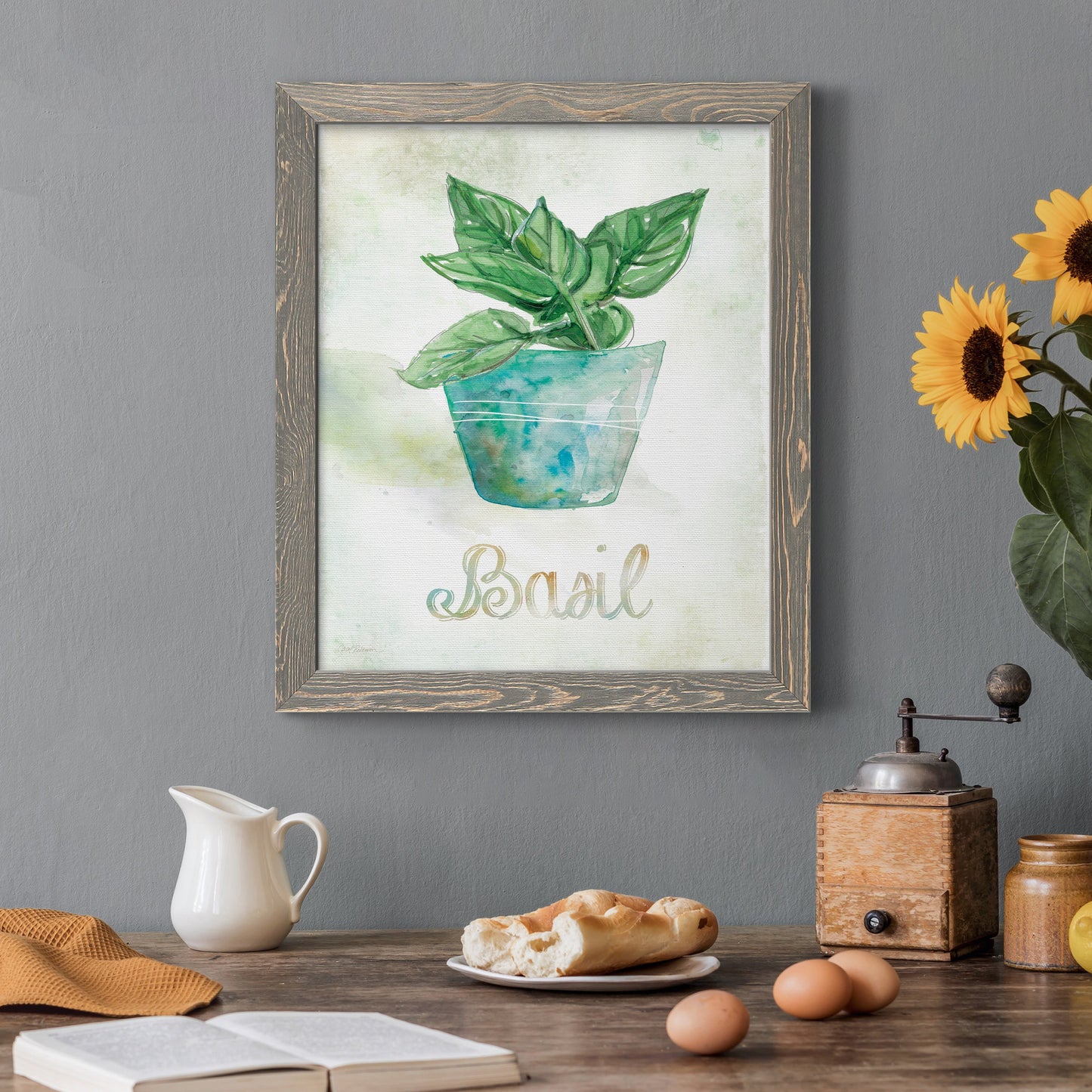 Potted Basil - Barnwood Framed Canvas Print
