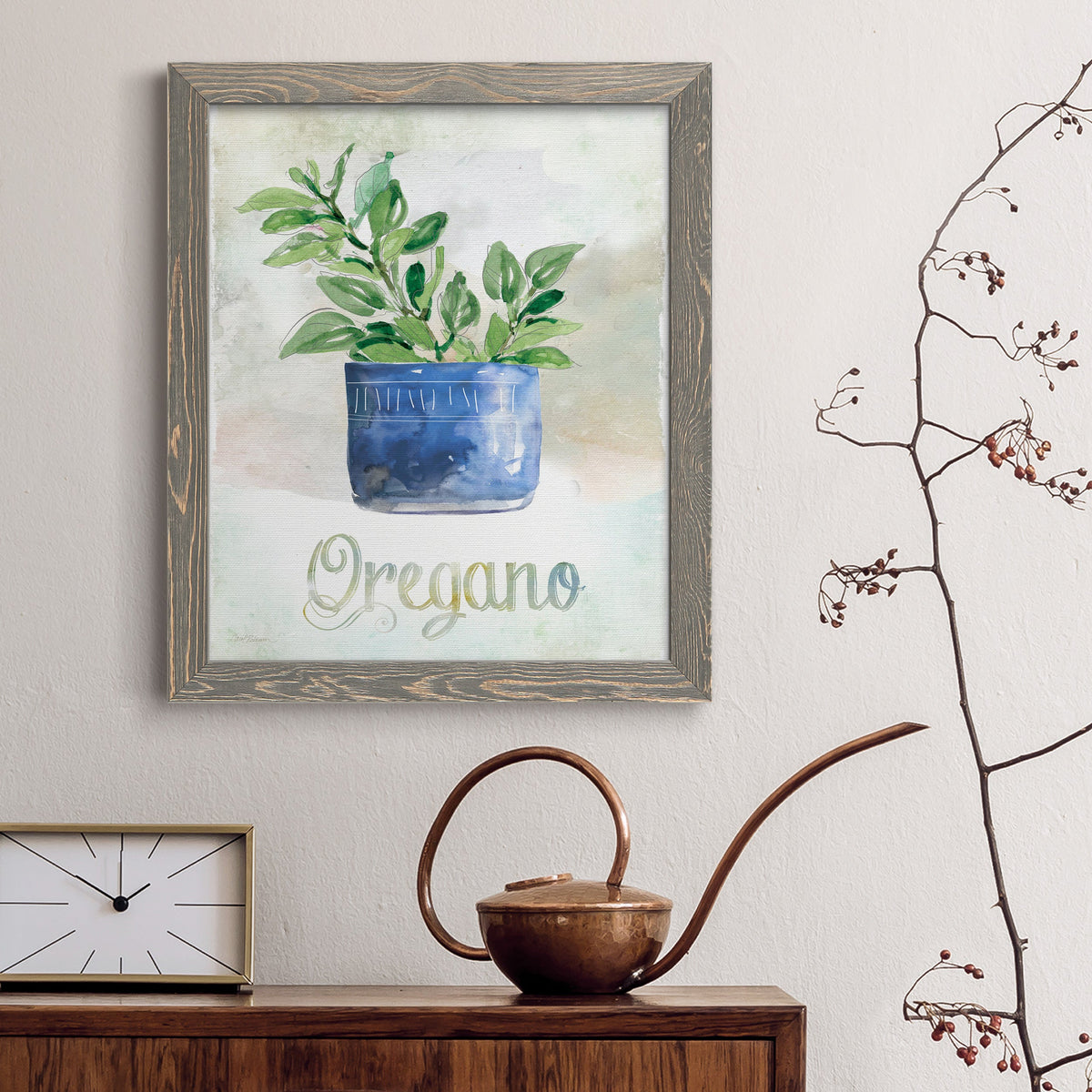 Potted Oregano - Barnwood Framed Canvas Print