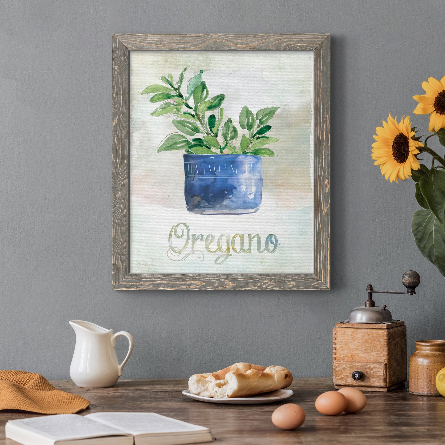 Potted Oregano - Barnwood Framed Canvas Print