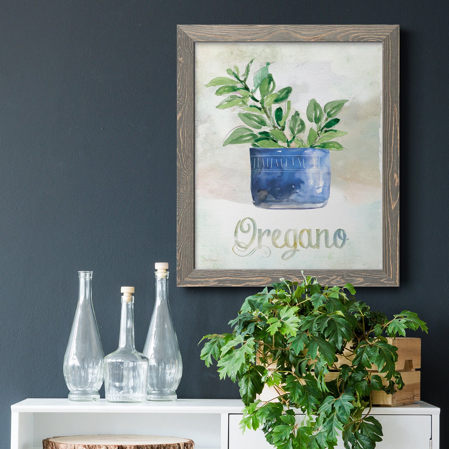 Potted Oregano - Barnwood Framed Canvas Print