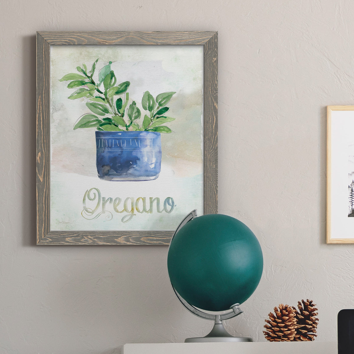 Potted Oregano - Barnwood Framed Canvas Print