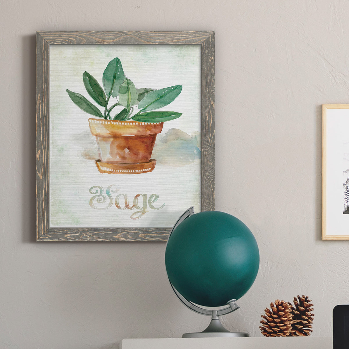 Potted Sage - Barnwood Framed Canvas Print
