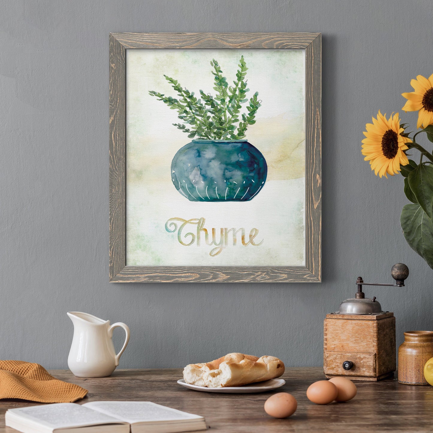 Potted Thyme - Barnwood Framed Canvas Print