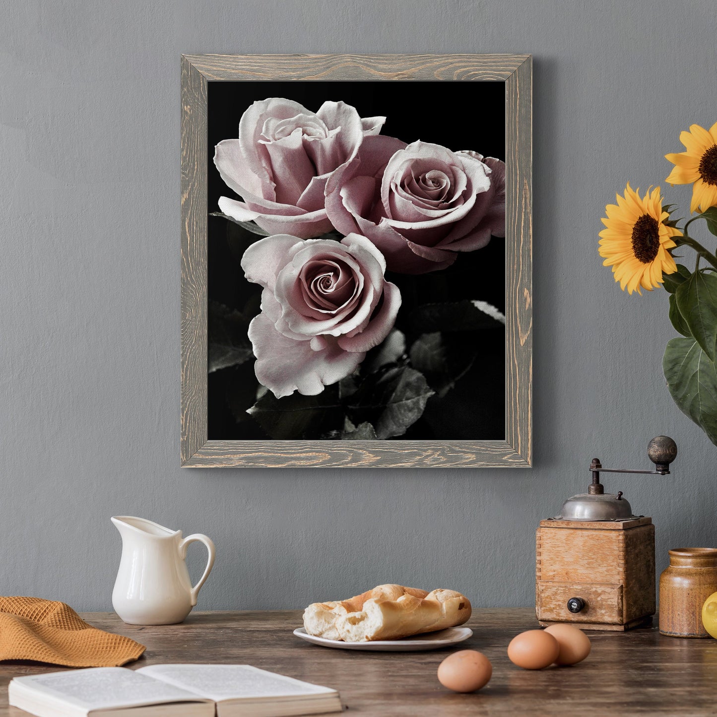 Rose Noir I - Barnwood Framed Canvas Print