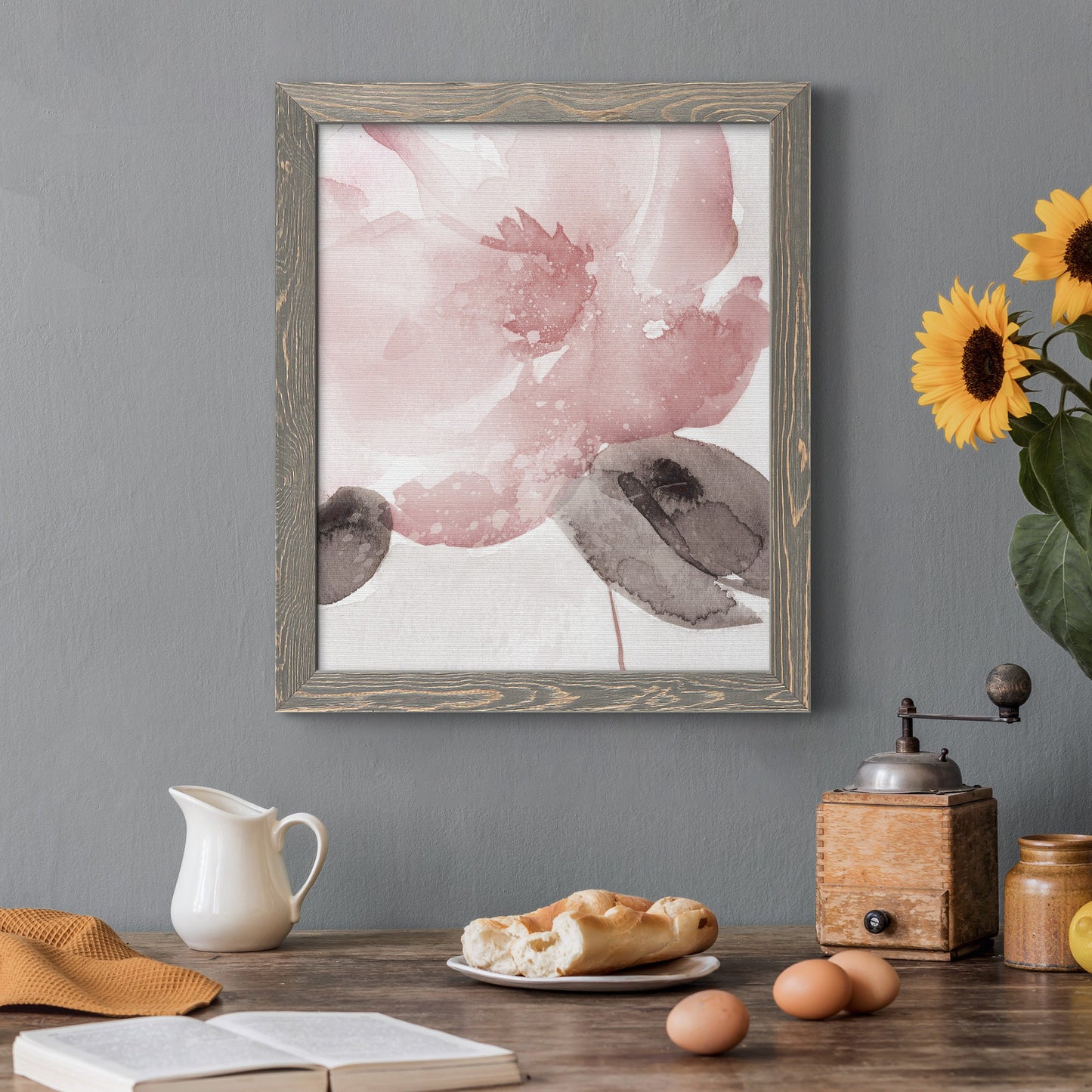 Blush Bloom I - Barnwood Framed Canvas Print