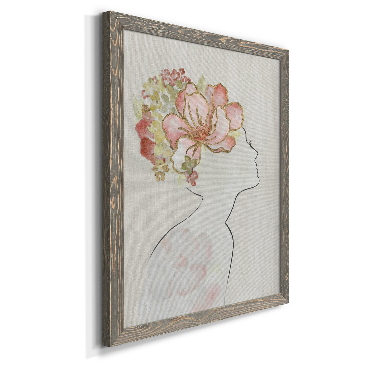 Fashion Floral Silhouette I - Barnwood Framed Canvas Print