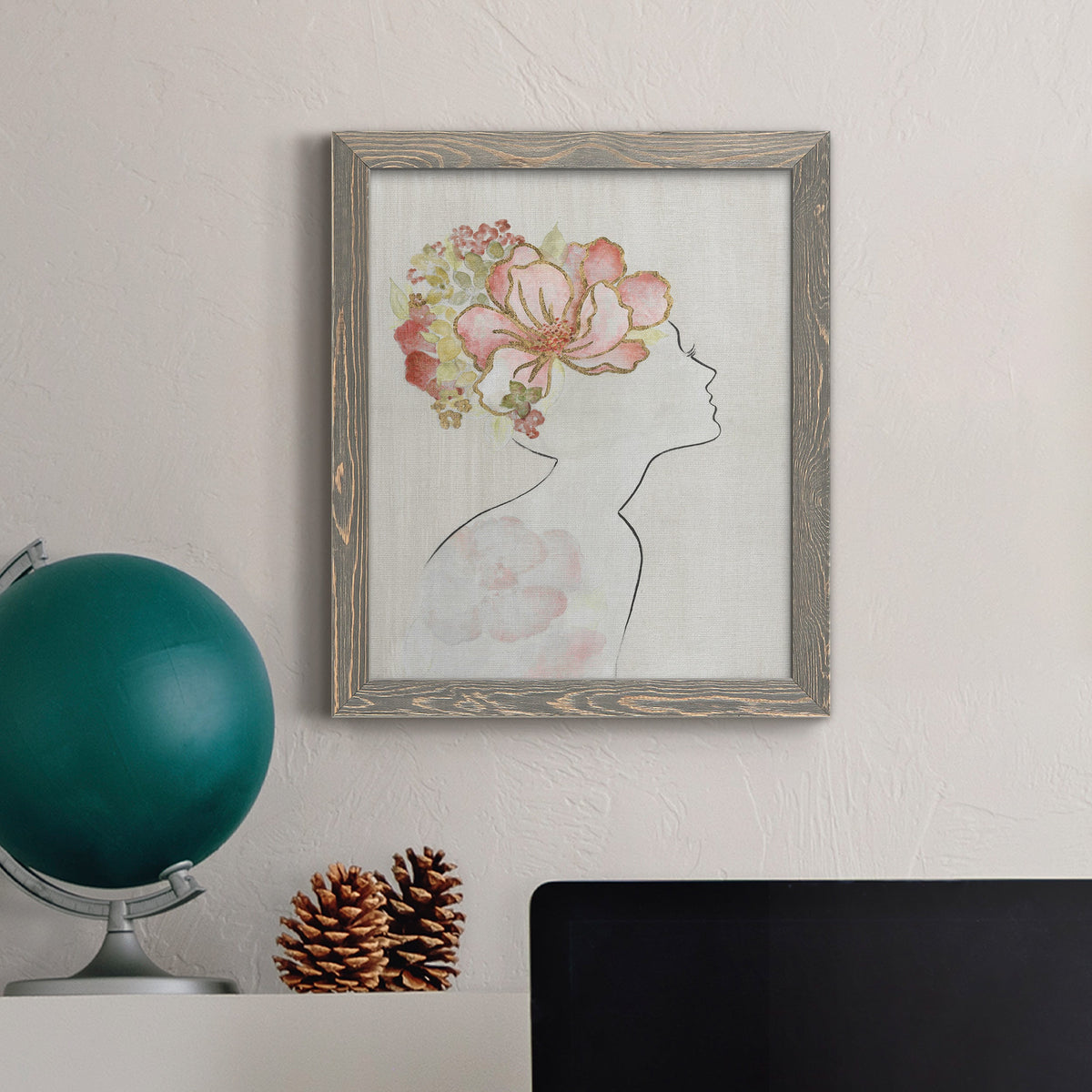 Fashion Floral Silhouette I - Barnwood Framed Canvas Print