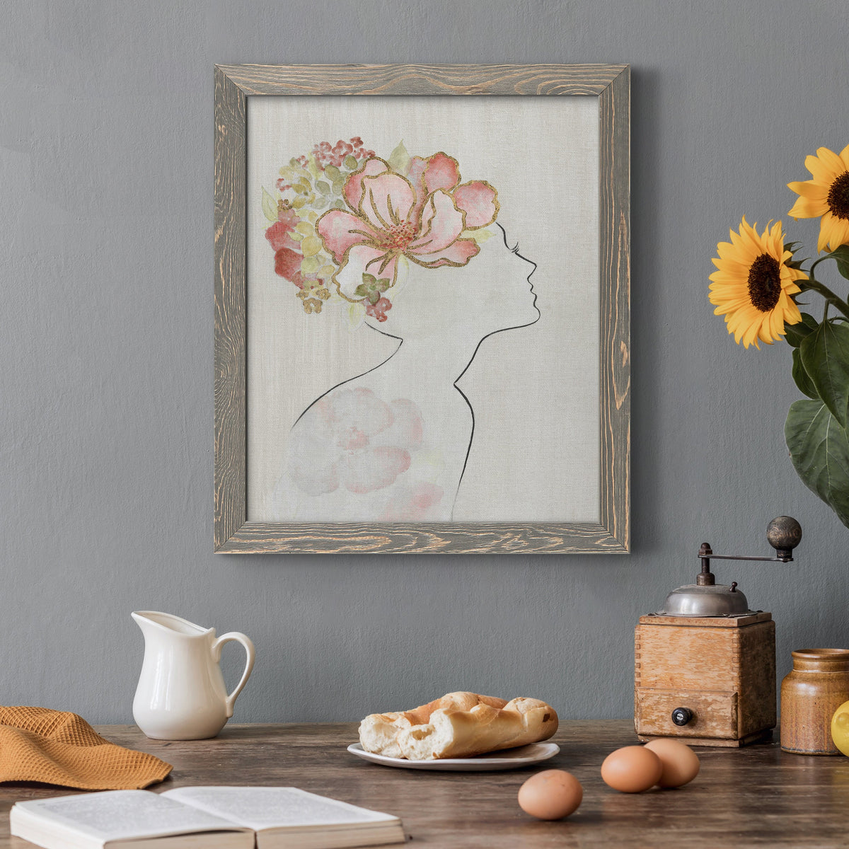 Fashion Floral Silhouette I - Barnwood Framed Canvas Print