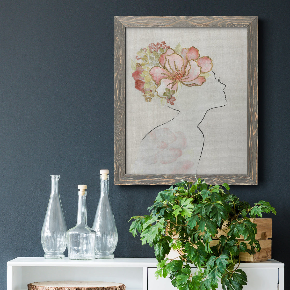 Fashion Floral Silhouette I - Barnwood Framed Canvas Print