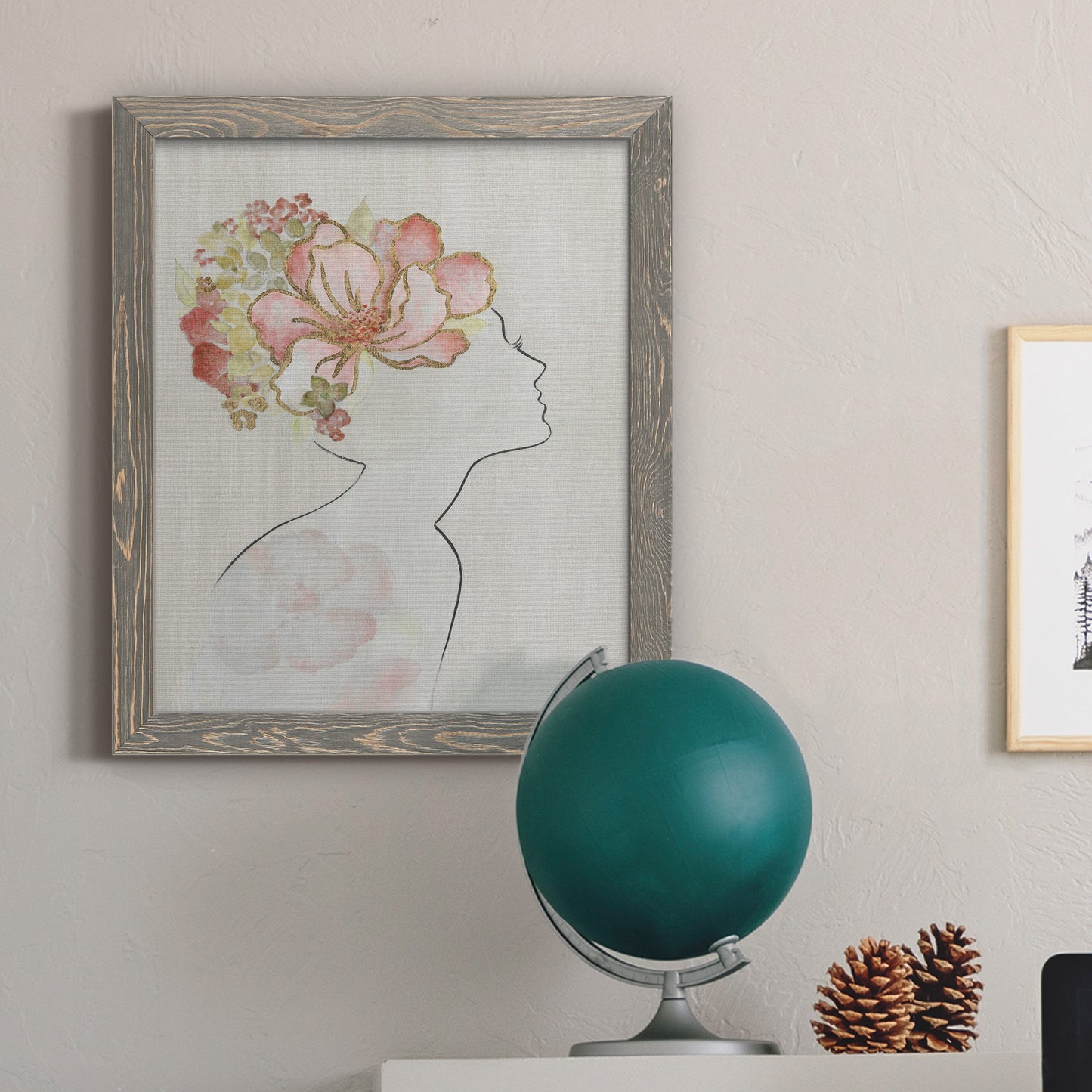 Fashion Floral Silhouette I - Barnwood Framed Canvas Print
